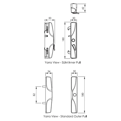Sliding Door Handle & Deadlock Dimensions - Suits Austral Yarra View Edge - Rollerco